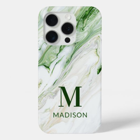 Monogram Modern Green White Personalisiert Case-Mate iPhone Hülle (Rückseite)