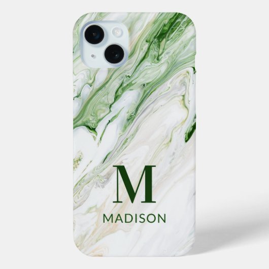 Monogram Modern Green White Personalisiert Case-Mate iPhone Hülle (Rückseite)