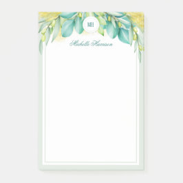 Monogram Modern Greenery Eukalyptus Blätter Olive Post-it Klebezettel