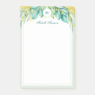 Monogram Modern Greenery Eukalyptus Blätter Olive Post-it Klebezettel