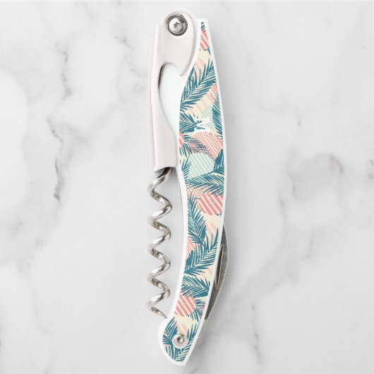 Monogram Modern Grunge Tropical Palm Pattern Kellnermesser (Vorderseite)