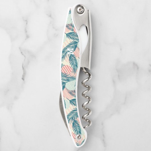 Monogram Modern Grunge Tropical Palm Pattern Kellnermesser (Rückseite)