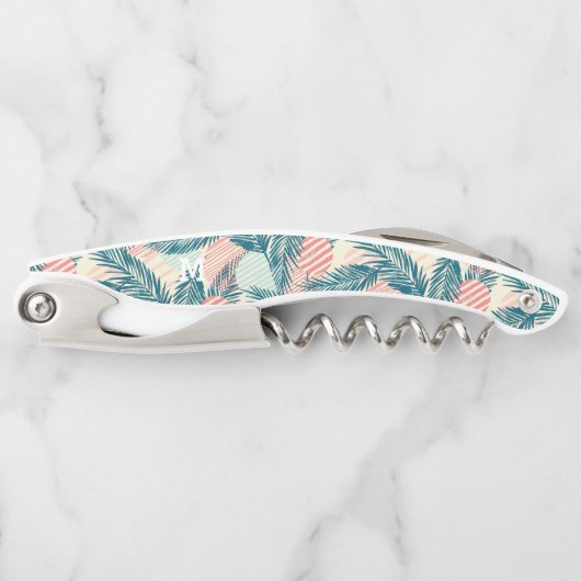 Monogram Modern Grunge Tropical Palm Pattern Kellnermesser (Vorderseite)