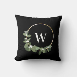 Monogram Modern Half Wreath Green Black Christmas Kissen