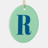 Monogram Modern Initial Letter Neo Mint Green Navy Keramik Ornament (Rechts)