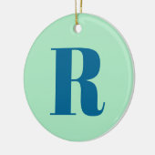 Monogram Modern Initial Letter Neo Mint Green Navy Keramik Ornament (Links)