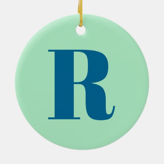 Monogram Modern Initial Letter Neo Mint Green Navy Keramik Ornament (Hinten)