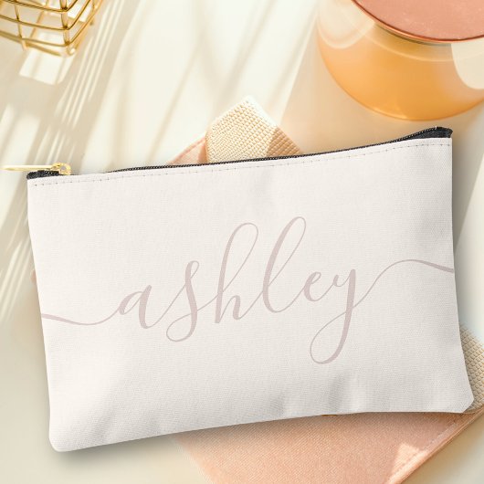 Monogram Modern Ivory Pink Script Calligraphy Zubehörtasche