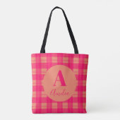 Monogram Modern Kariert Hot Pink Orange Tasche (Rückseite)