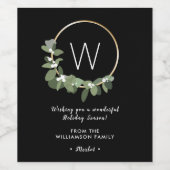 Monogram Modern Kranz Personalisiert Weihnachten Weinetikett (Einzelnes Label)