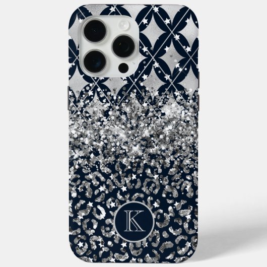Monogram Modern Leopard Print Glitzer Personalisie Case-Mate iPhone Hülle (Rückseite)