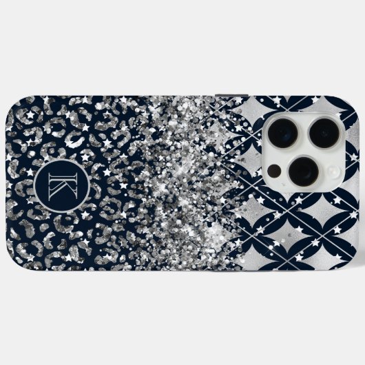 Monogram Modern Leopard Print Glitzer Personalisie Case-Mate iPhone Hülle (Rückseite (Horizontal))