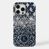 Monogram Modern Leopard Print Glitzer Personalisie iPhone Hülle (Rückseite)