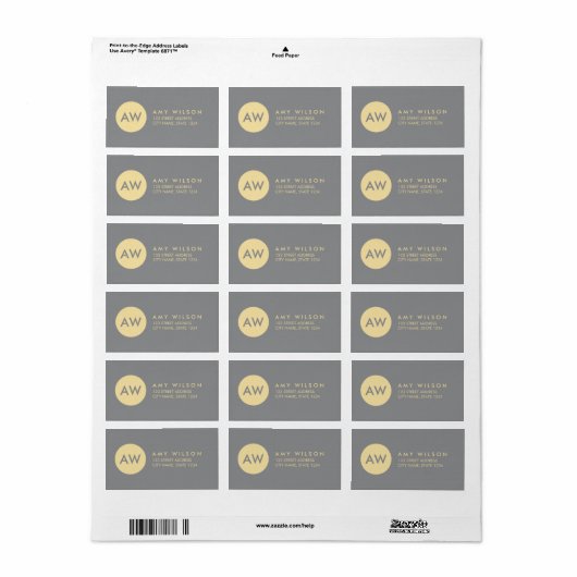 Monogram Modern Light Gray & Cream Address Adressaufkleber (Vorne)