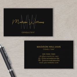 Monogram Modern Logo Name Black Gold Consultant Visitenkarte