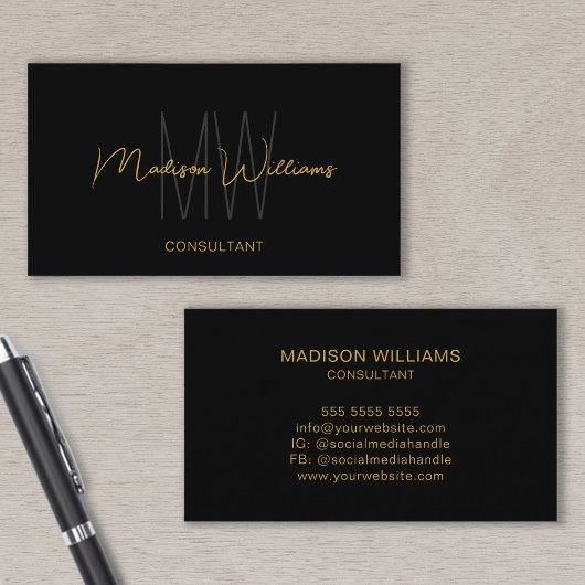 Monogram Modern Logo Name Black Gold Consultant Visitenkarte