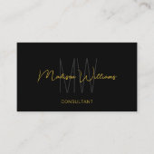 Monogram Modern Logo Name Black Gold Consultant Visitenkarte (Vorderseite)