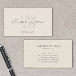 Monogram Modern Logo Name Creme Tan Consultant Visitenkarte