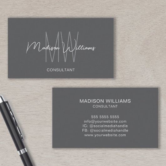 Monogram Modern Logo Name Grau Consultant Visitenkarte