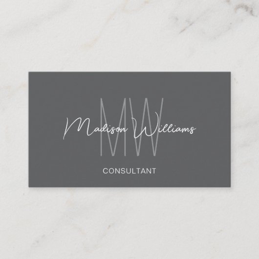 Monogram Modern Logo Name Grau Consultant Visitenkarte (Vorderseite)