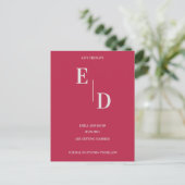 Monogram Modern Magenta Wedding Save the Date Ankündigungspostkarte (Stehend Vorderseite)