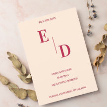 Monogram Modern Magenta Wedding Save the Date