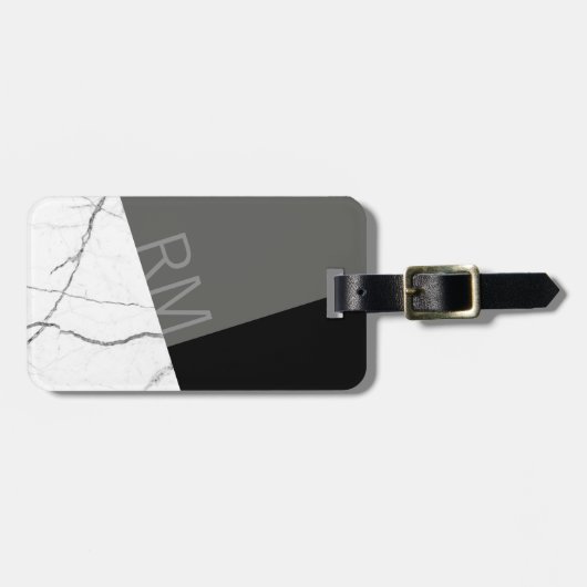 Monogram Modern Marble Angled Initials Cusom Gepäckanhänger (Vorderseite horizontal)