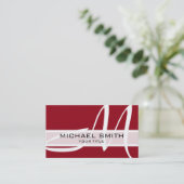 Monogram Modern Maroon Background Visitenkarte (Stehend Vorderseite)