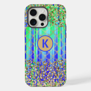 Monogram Modern Meerjungfrau Glitter Grün Blau iPhone 15 Pro Max Hülle