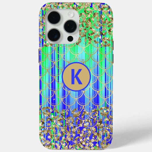 Monogram Modern Mermaid Glitzer Green Blue Case-Mate iPhone Hülle (Rückseite)