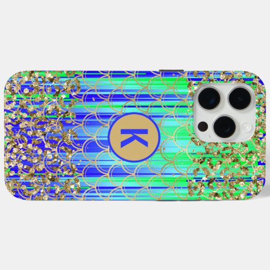 Monogram Modern Mermaid Glitzer Green Blue Case-Mate iPhone Hülle (Rückseite (Horizontal))