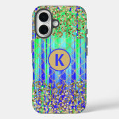 Monogram Modern Mermaid Glitzer Green Blue Case-Mate iPhone Hülle (Rückseite)