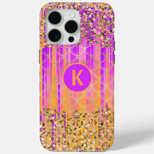 Monogram Modern Mermaid Glitzer Lila Orange Case-Mate iPhone Hülle (Rückseite)