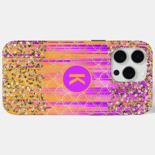 Monogram Modern Mermaid Glitzer Lila Orange Case-Mate iPhone Hülle (Rückseite (Horizontal))