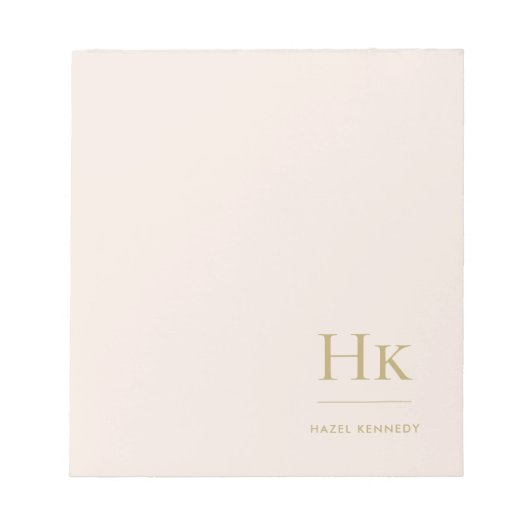 Monogram Modern Minimal Blush Pink Gold Einfach Notizblock (Vorderseite)