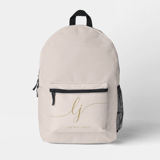 Monogram Modern Minimal Blush Pink Gold Initials Bedruckter Rucksack (Vorderseite)