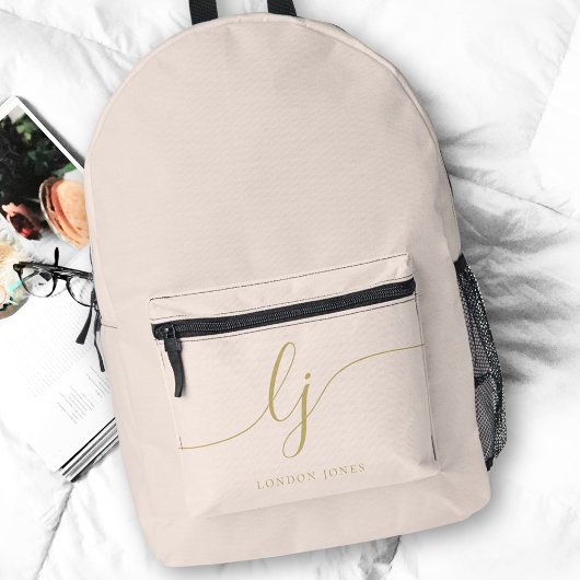 Monogram Modern Minimal Blush Pink Gold Initials Bedruckter Rucksack