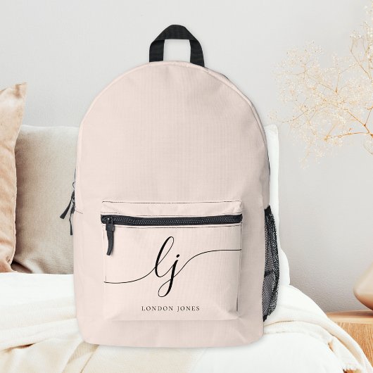 Monogram Modern Minimal Blush Pink Script Initials Bedruckter Rucksack