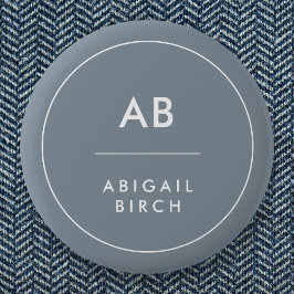 Monogram, modern Minimal Dusky Blue Gray Button