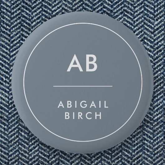 Monogram, modern Minimal Dusky Blue Gray Button