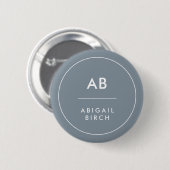 Monogram, modern Minimal Dusky Blue Gray Button (Vorne & Hinten)