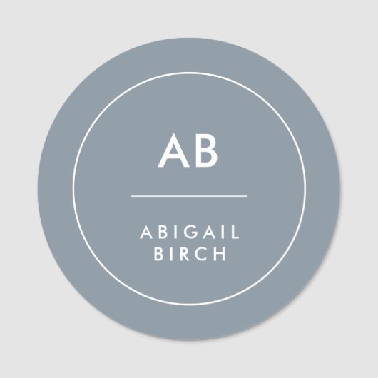 Monogram, modern Minimal Dusky Blue Gray Namensschild (Vorderseite)