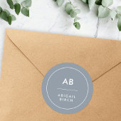 Monogram, modern Minimal Dusky Blue Gray Runder Aufkleber