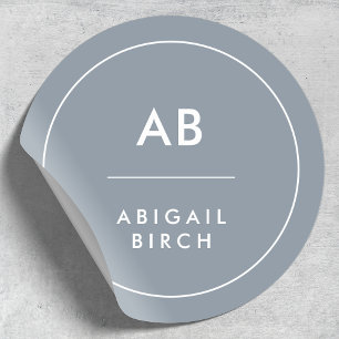 Monogram, modern Minimal Dusky Blue Gray Runder Aufkleber