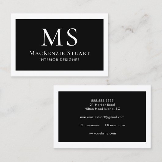 Monogram Modern Minimal einfach kühl Visitenkarte (Vorne/Hinten)