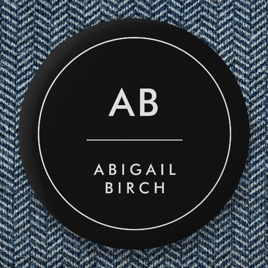 Monogram Modern Minimal einfach Schwarz und Weiß Button