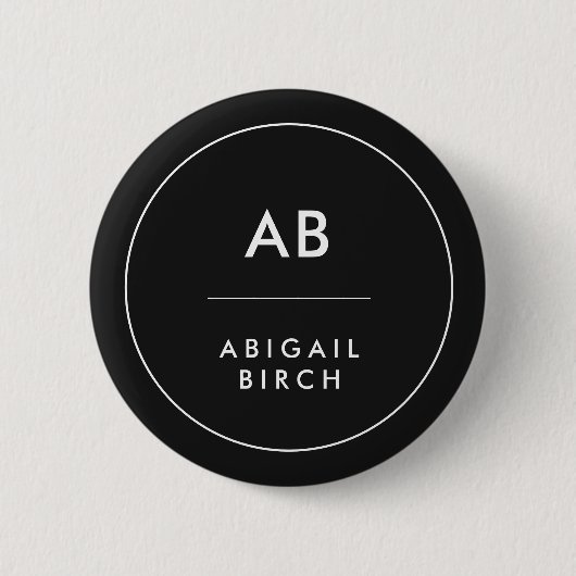 Monogram Modern Minimal einfach Schwarz und Weiß Button (Vorderseite)