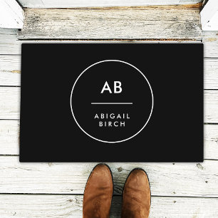 Monogram Modern Minimal einfach Schwarz und Weiß Fußmatte