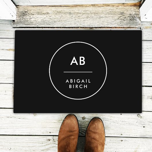 Monogram Modern Minimal einfach Schwarz und Weiß Fußmatte