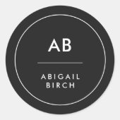Monogram Modern Minimal einfach Schwarz und Weiß Runder Aufkleber (Vorderseite)